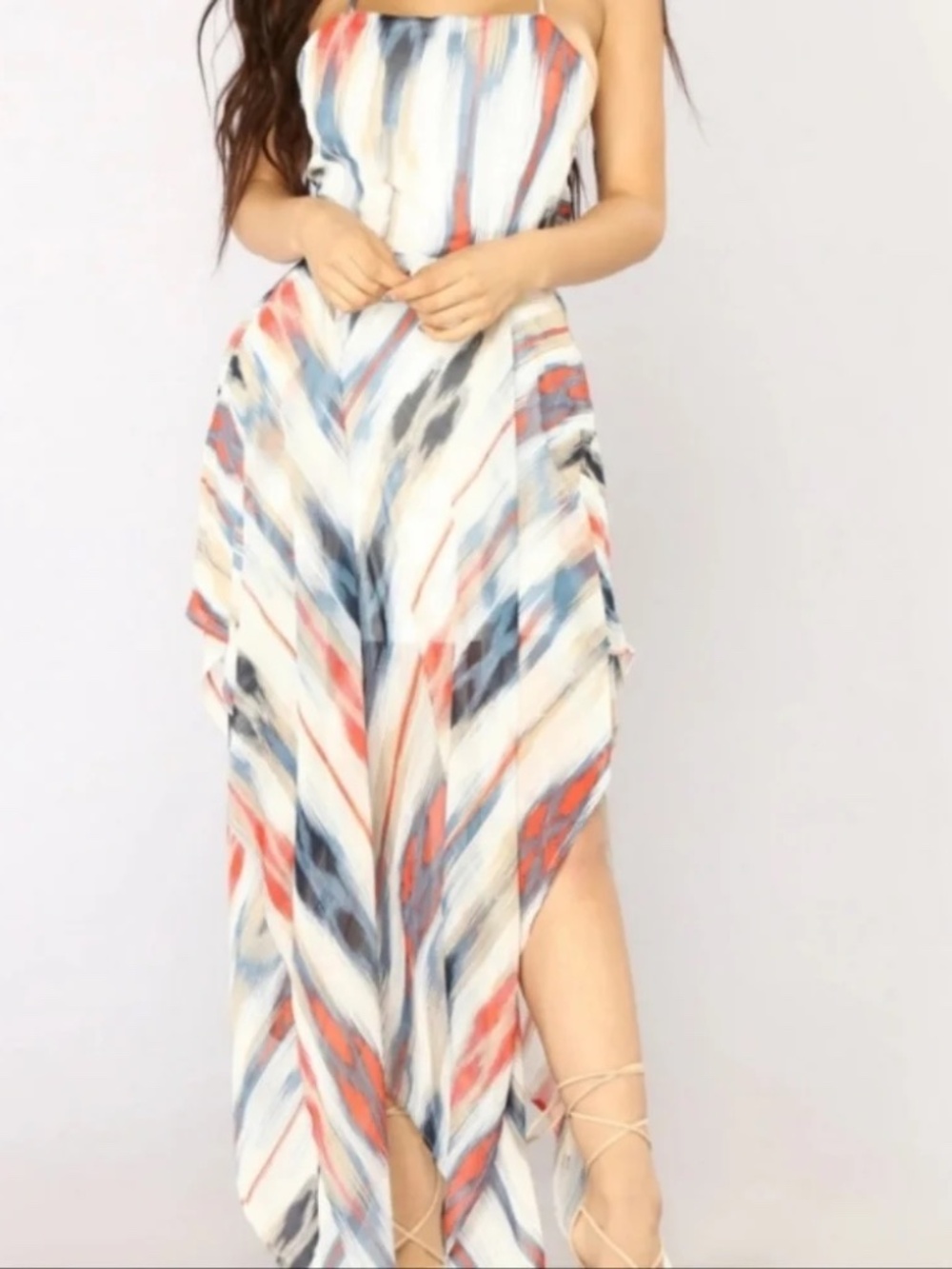 FASHION NOVA SIZE MEDIUM M ASYMETRICAL CUT OUT MAXI ART PRINT DRESS LOT6527